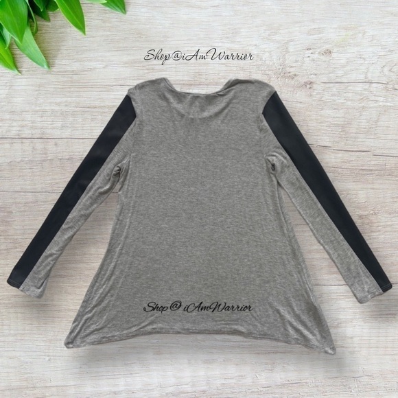 BCBGMaxAzria mixed media faux leather sleeve top *shop@iamwarrior - Picture 3 of 8